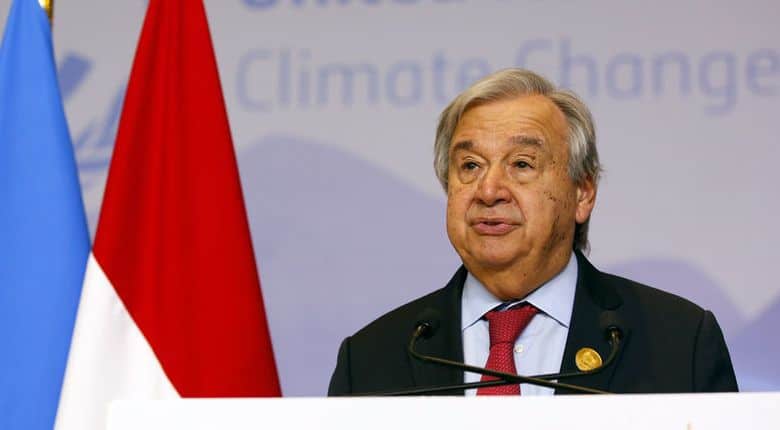 secretary general antónio guterres speaks to the press in sharm el sheikh, egypt, host of the un climate conference cop27.